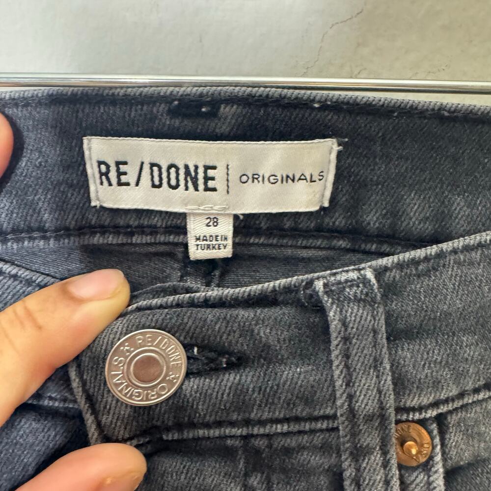 RE/DONE Originals High Rise Ankle Crop Jeans Black Wash Raw Hem‎ Distressed 28 - Picture 4 of 12